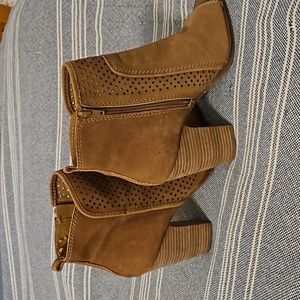 Lucky Brand Perforated Sued Lazer Cut Peep Toe Booties